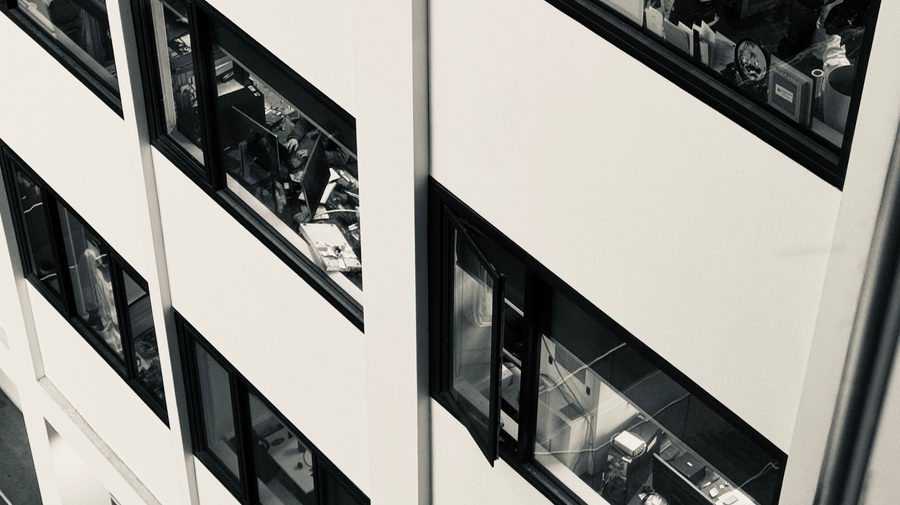 The facade of a modern commercial building