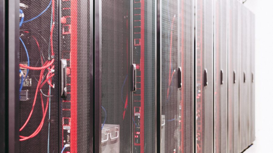 Racks under low light in a data hall