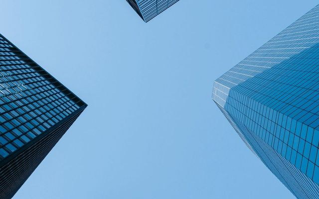 Commercial towers seen from below