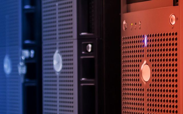 Equipment fronts across a server row